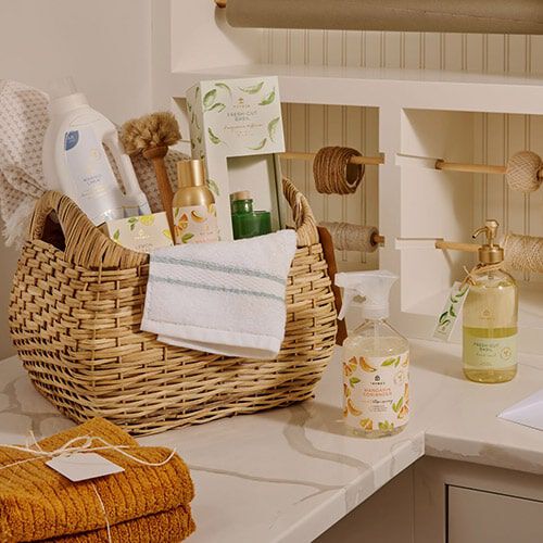 Thymes home care products in a basket